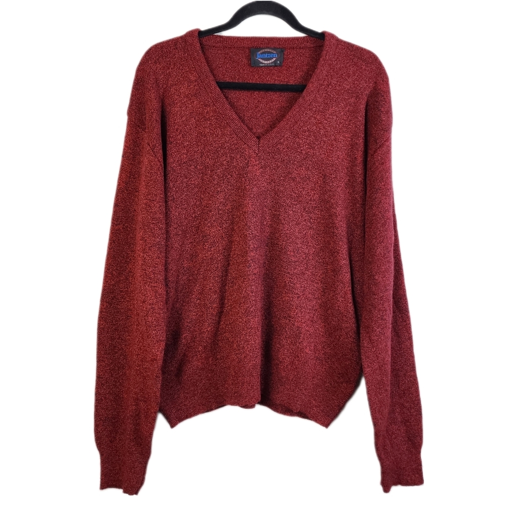 Vintage Jantzen XL Red Sweater Pullover V-Neck Preppy 90s Holiday USA